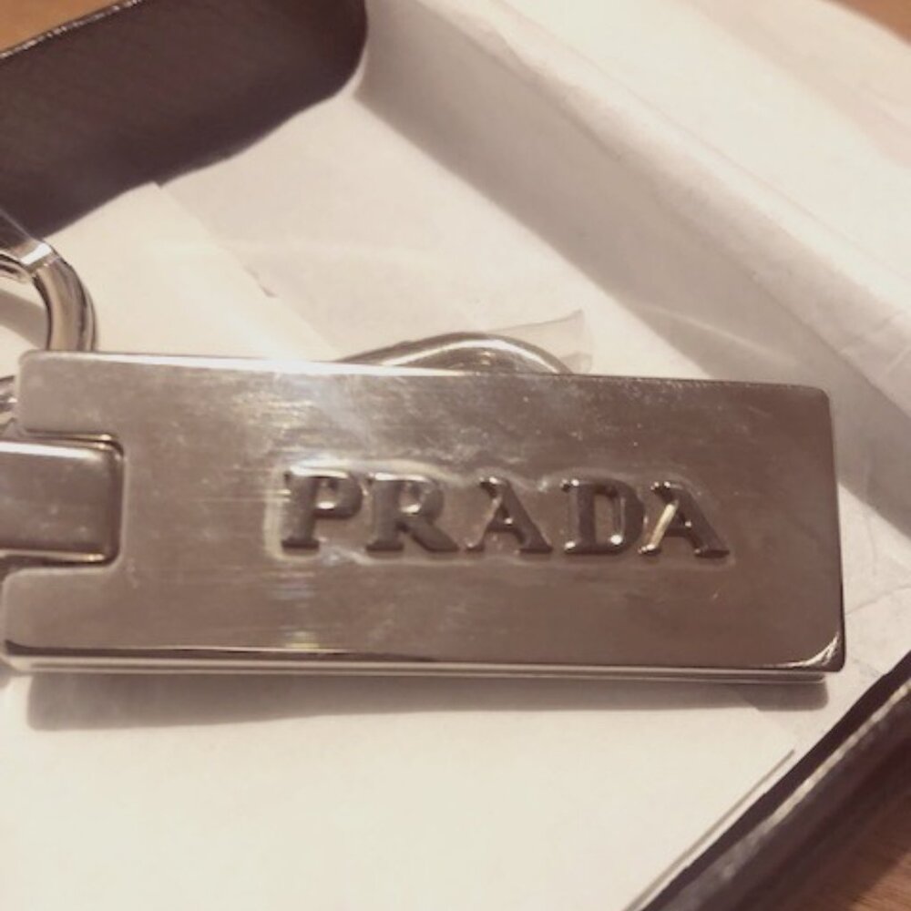 Prada Silver Metal Keyring Keychain